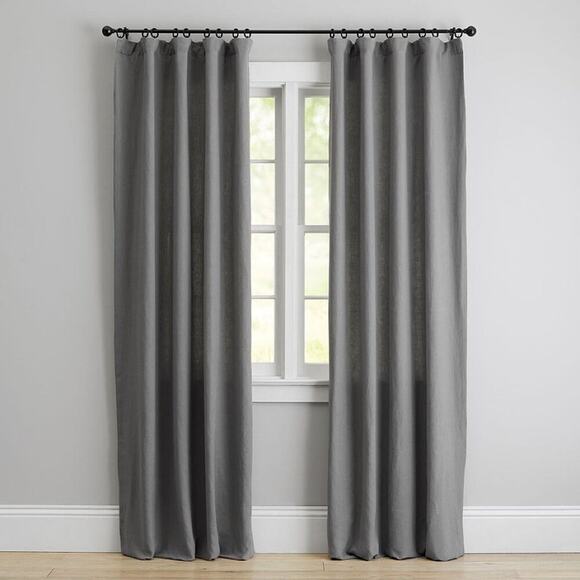 Pottery Barn Belgian Flax Linen Curtain Cotton Lining 50 x 96 Light Charcoal NEW - Picture 1 of 6
